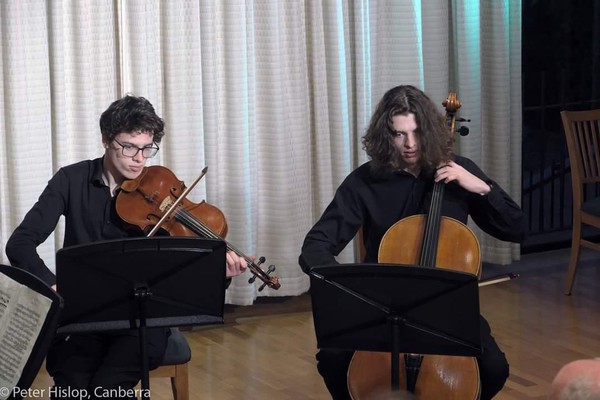 ANU Community Centre Young Performers Concert at Hungarian Embassy.  Alexander Monro (viola) and Benjamin Monro (cello), 2024. Photo by Peter Hislop