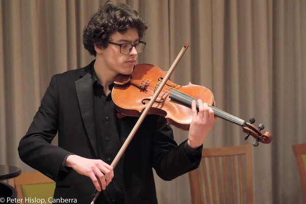 ANU Community Music Centre Young Performers Concert at the Hungarian Embassy.  Alexander Monro playing Niccolo paganini La Campanella, 2024. Photo by Peter Hislop