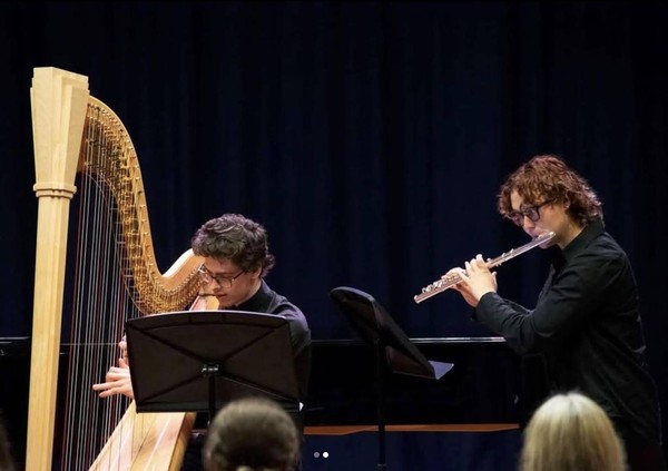 Alex Monro playing in the ANU Debussy Trio, ANU Chamber Music Concert Semester 1, 2025. Photo by Peter Hislop.