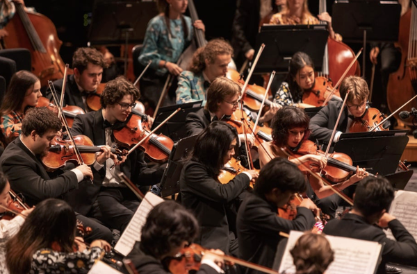 Alex Monro playing viola in the Australian Youth Orchestra's Flagship Season 'Fire and Fantasy' in Feburary 2026, photo by Mark Gambino