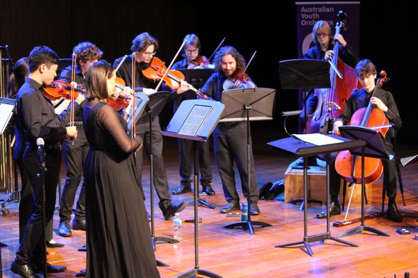 Alex Monro playing viola in the Australian Youth Orchestra's Momentum Ensemble 'Beautiful Equations' in March 2026, photo by Geraldine Cardozo