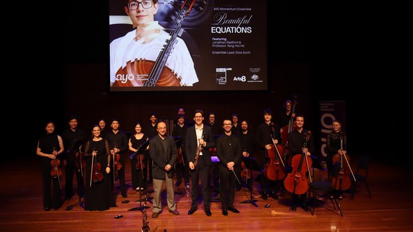 Alex Monro playing viola in the Australian Youth Orchestra's Momentum Ensemble 'Beautiful Equations' in March 2026, photo by Geraldine Cardozo